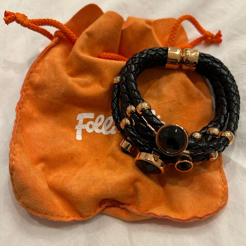 Folli Follie Black and Rose Gold Rope Bracelet